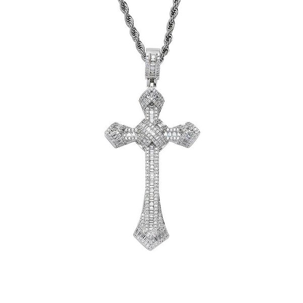 

pendant necklaces luxury big zircon cross necklace for women and men rock party jewelry, Silver