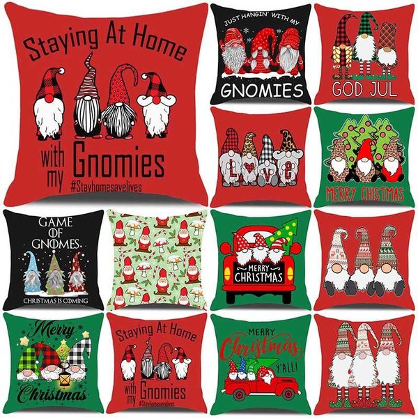 

cushion/decorative pillow 12 styles 18x18 christmas gnomes printed pillowcase throw cushion cover sofa car xmas gifts home decor peach skin