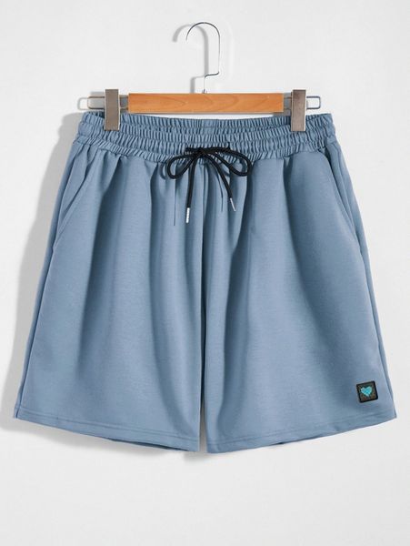 

romwe guys heart patched drawstring shorts e7vf#, Black