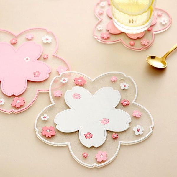 

mats & pads 1pc japan style cherry sakura insulation non-slip table mat tea cup milk coffee home office