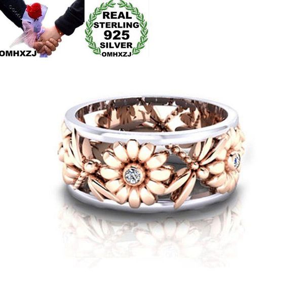 

cluster rings omhxzj wholesale european fashion woman girl party wedding gift flower zircon 925 sterling silver 18kt rose gold ring rr414, Golden;silver