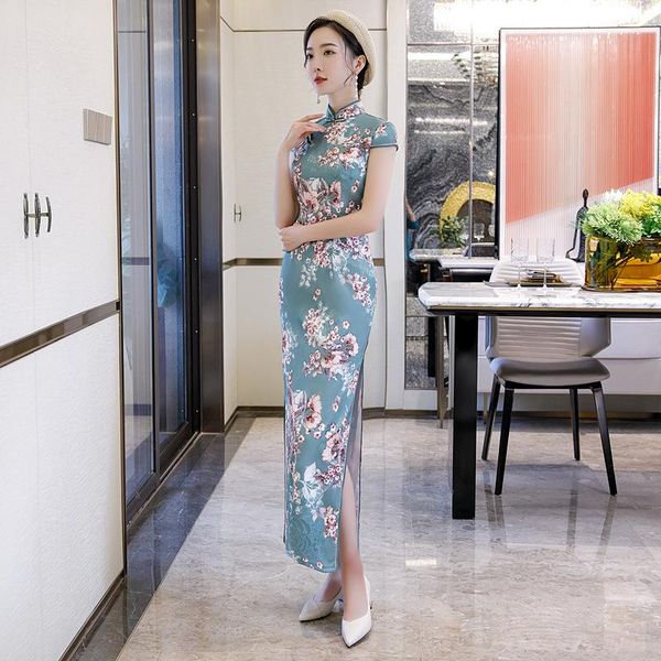 

ethnic clothing 2021 short sleeve womens qi pao modern printed plus size cheongsam chinese dress oriental lady -4xl, Red