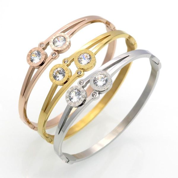 

bangle roman numerals titanium steel bracelet for women gift fine jewelry inlay crystal bracelets & bangles pulseiras quality, Black