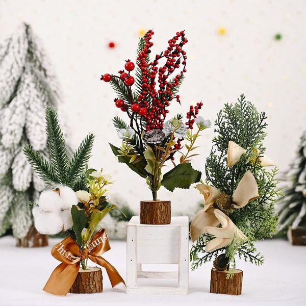 

christmas decorations artificial tree with ornaments, small 11inch tall pine for decoration, table and desk
