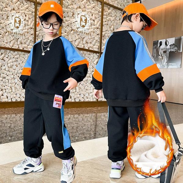 

clothing sets boys winter sweatshirt set kids casual plus velvet pants two-piece teen school fashion sportswear outfits children, White