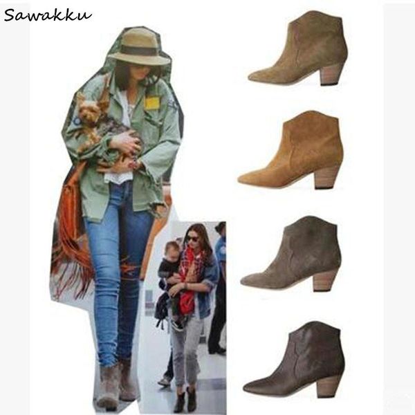 

boots retro women anke cowboy western chaussures rubber chunky mid heel suede leather botas zipper ladies shoes woman winter, Black