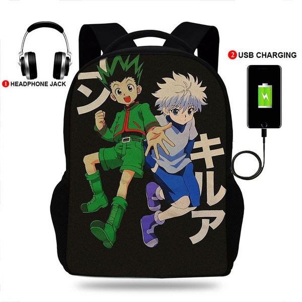 

backpack 17inch hxh gon killua design print college usb charger schoolbag lapbackpacks for teenage school bag boys mochila