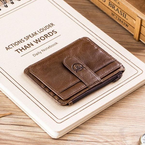 

card holders men pu leather wallet id pocket bank case thin cash cards pack bus holder, Brown;gray