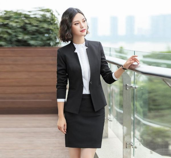 

women's suits & blazers v neck ladies blazer women suit long sleeve party female jacket business coat black blue skirt pants, White;black