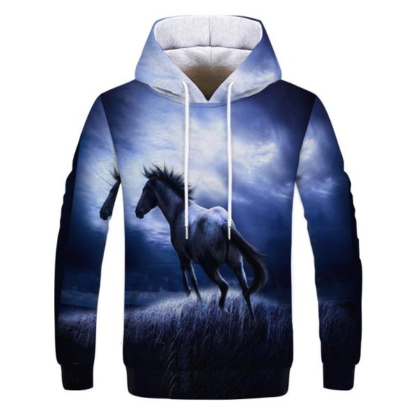 

men's hoodies & sweatshirts 3d all over printed sweatshirt white horse animal pattern outerwear funny oversized, Black