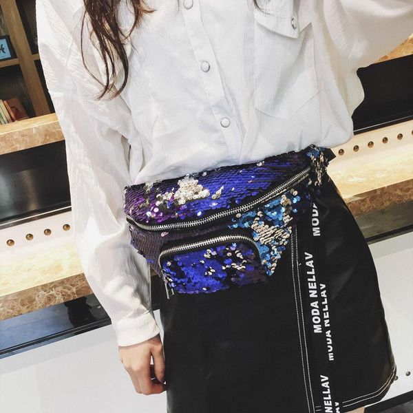 

waist bags bag women men casual double color shiny sequins fanny pack belt