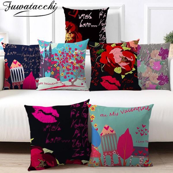 

cushion/decorative pillow fuwatacchi pillowcases valentine's day flower castle print cushion cover throw pillows wedding home decor for