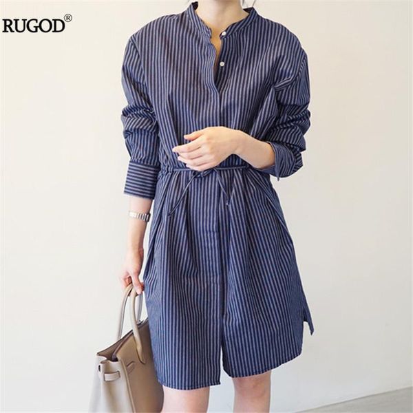 

casual dresses rugod 2021 korean style o-neck long sleeve shirt dress women elegant bow tie tunic striped femme causal cotton vestidos, Black;gray