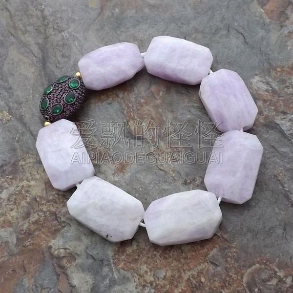 

beaded, strands women's 8" kunzite bracelet cz pave connector, Black