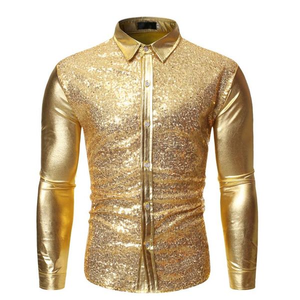 

men's dress shirts silver metallic sequins glitter shirt men 2021 70's disco party halloween costume chemise homme stage performan, White;black