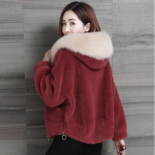

women's fur & faux winter coat women warm plush coats hooed korea fahion female outerwear clothing ladies short jacket 2021, Black