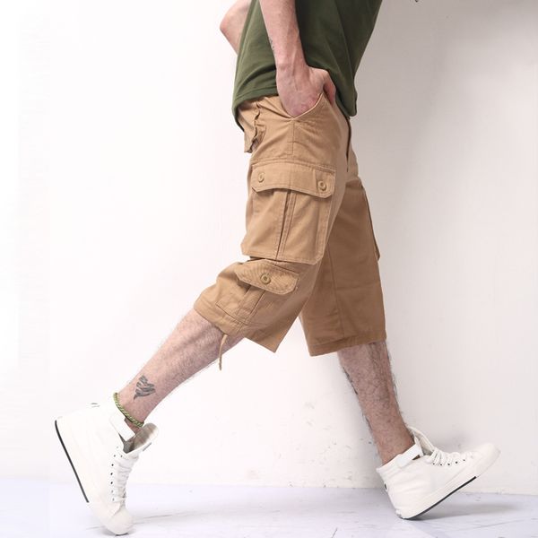 

cotton three mens 3/4 summer quarter pants army multi cargo pockets tactical camo casual men jogger short, White;black