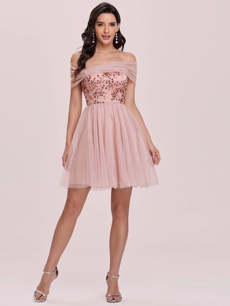 

party dresses wholesale off shoulder short tulle & sequin prom dress, White;black