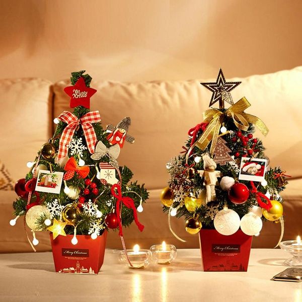 

christmas decorations mini tree deskwith lights 50cm golden red set