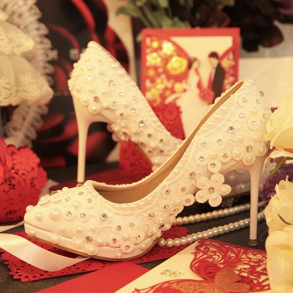 

dress shoes womens wedding bride pearl white flower appliques beaded platform pumps pointed toe thin high heel party, Black