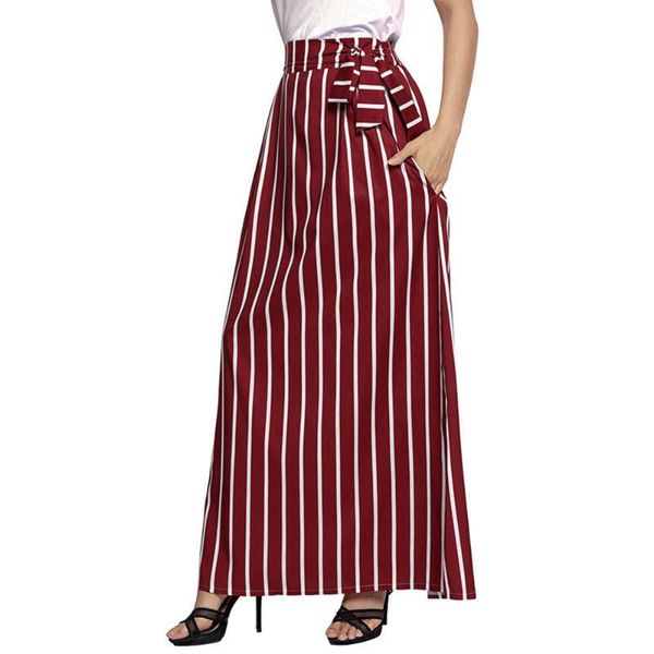 

skirts 2021 spring summer striped a-line pockets women long skirt high waist empire bohemian ladies maxi fashion ankle, Black