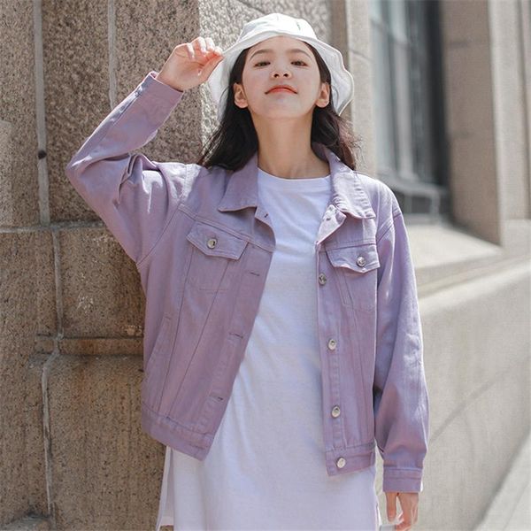 

women's jackets autumn sweet denim coat small fresh loose wild pure color single-breasted tooling jacket female trend windbreaker, Black;brown