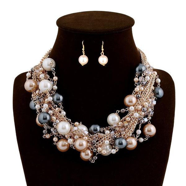 

elegant women jewelry accessories vintage luxury imitation pearls pendants choker collar statement necklace for party gift earrings &, Silver