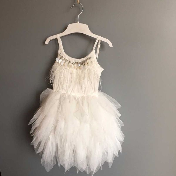 Fee Kinder Mädchen Hochzeit Tutu Kleid Kleinkind Party Feder Rüschen Prinzessin Schlinge Mode Kinder Kleidungsstücke 210529