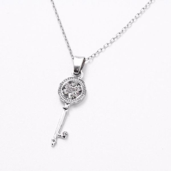 

earrings & necklace women luxury jewelry crystal wedding zircon rhinestone key pendant set ladies long, Silver