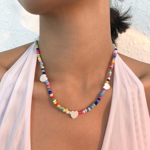 

chokers wg simple bohemian rice bead necklace resin love temperament ethnic style clavicle chain jewelry, Golden;silver