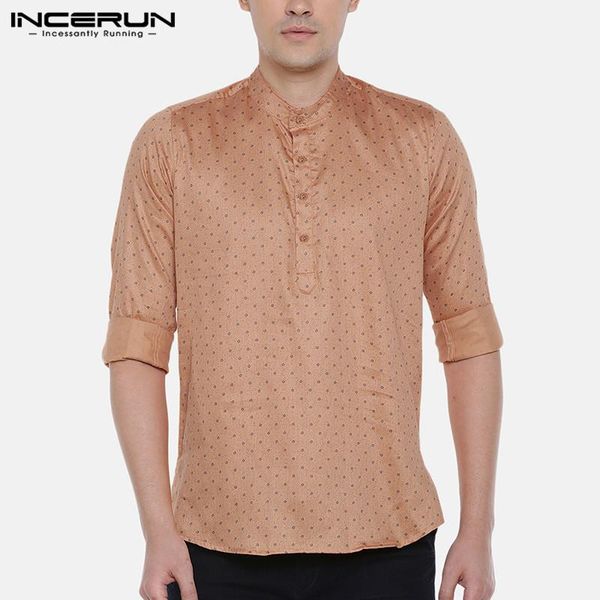 

men's casual shirts incerun polka dot print shirt men stand collar streetwear long sleeve business fashion dress 2021 brand 7, White;black