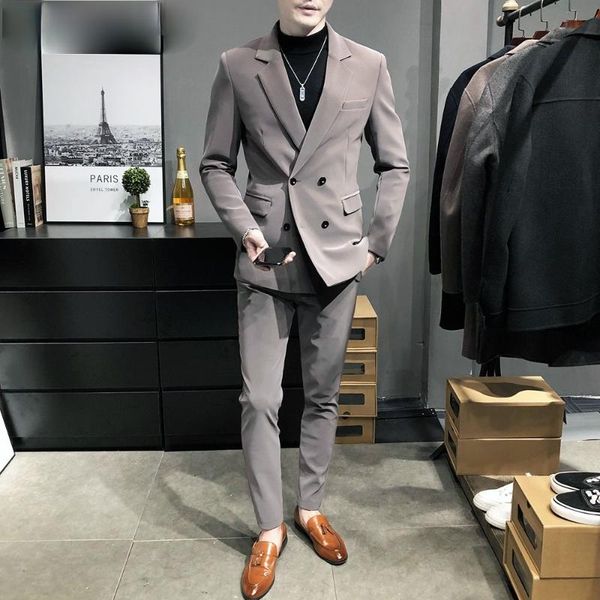 

men's tracksuits men 2021 fashion 2 piece sets business party suits male lapel custom made wedding groom tuxedos blazer jackets pants w, Gray