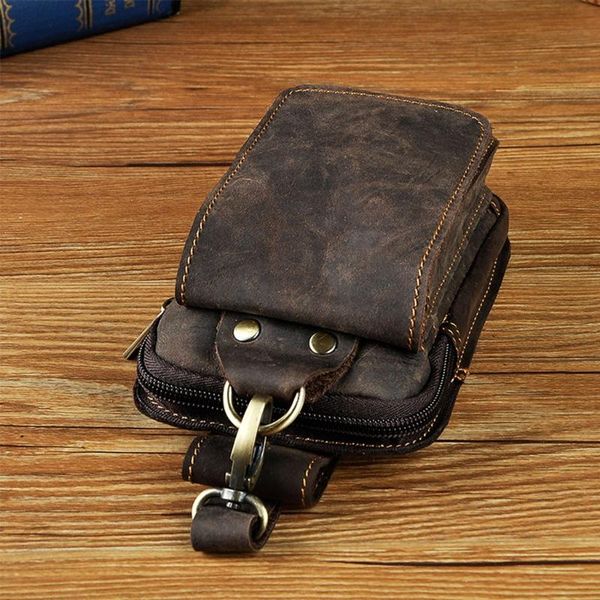 

men small waist bag cowhide fashion hook bum belt pack cigarette case 649d bags