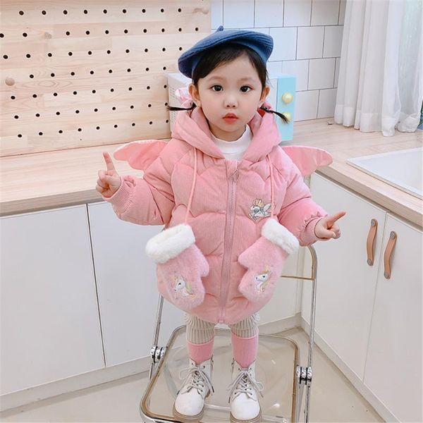 

down coat girls' children's clothing for autumn and winter foreign trade girls cartoon cotton clip thickened flannel., Blue;gray