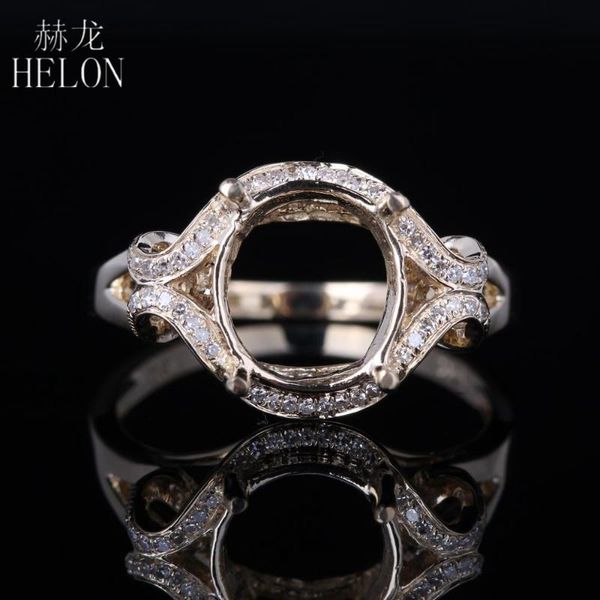 

cluster rings helon 9x8mm oval cut solid 14k au585 yellow gold round 0.2ct natural diamonds fine jewelry semi mount engagement wedding ring, Golden;silver