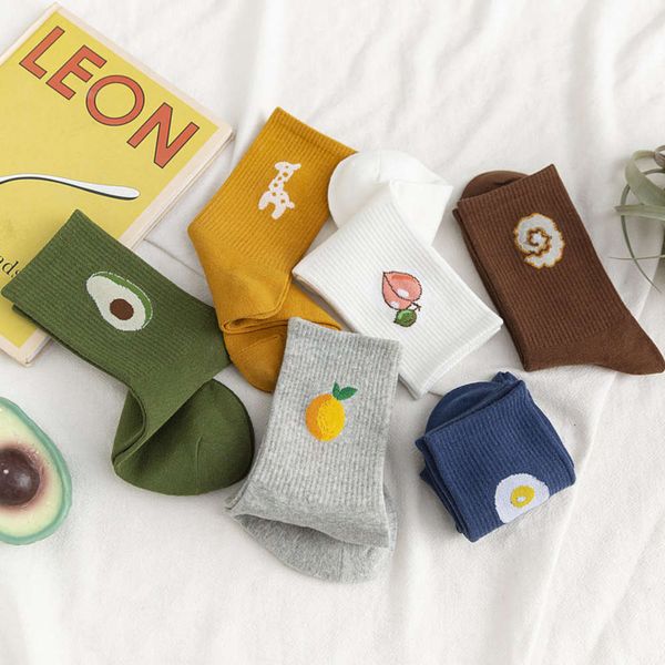 

women cartoon fruit pattern harajuku socks pure color concise leisure cotton for ladies breathable sweat absorption sox, Black;white