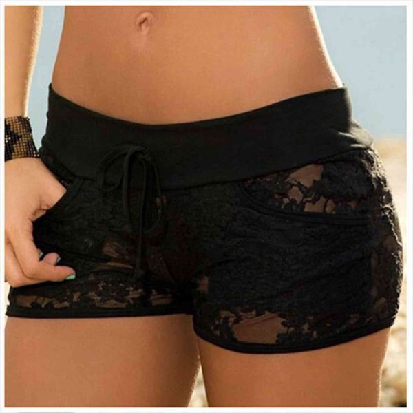 

summer lace hollow out womens short black panty heigh quality control exotic bodyshorts, White;black