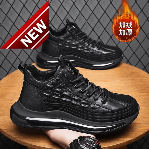 

snow winter plush warm shoes men's leather northeast tooling martin waterproof and anti-skid cotton boots, Black