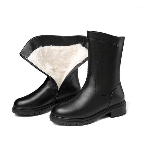 

boots women's wool leather winter warm snow trendy platform round toe zipper 4.5cm heel mid black big yards 41 42 431