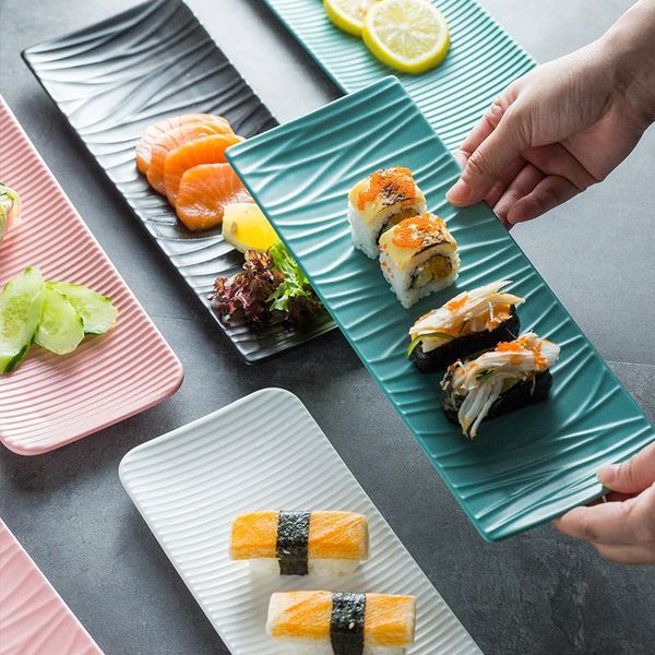 

nordic ceramic rectangular sushi long plate dessert cake snack pastry western salmon sashimi grilled chicken dishes & plates