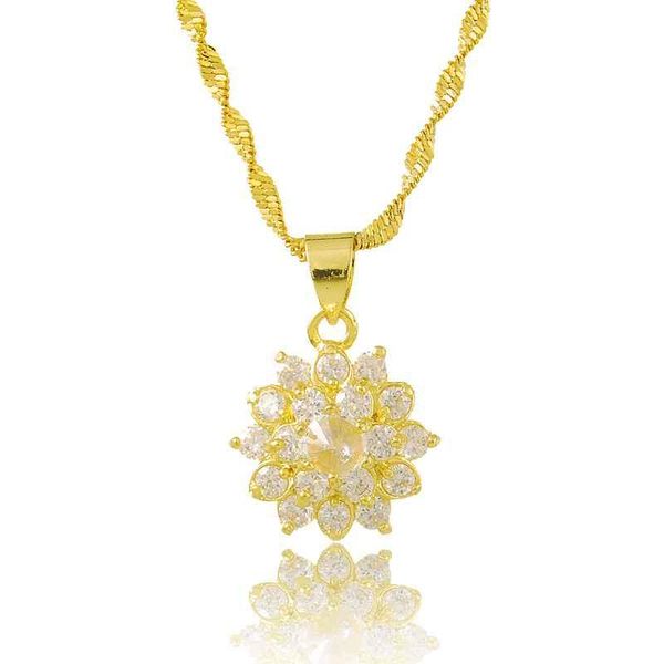 

sell trendy pure gold color necklaces white crystal flower colar vintage joyas yhdn155 pendant, Silver