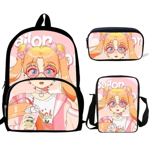 

school bags buleflyer 3pcs backpack sets kids book pink sailor moon prints primary daypack teenager boys girls schoolbags