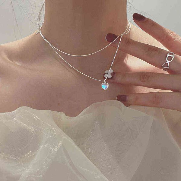 925 Sterling Silver Nappa Moonstone Heart Pendent Collana per le donne Wedding Party Jewelry Choker Collar Y220223