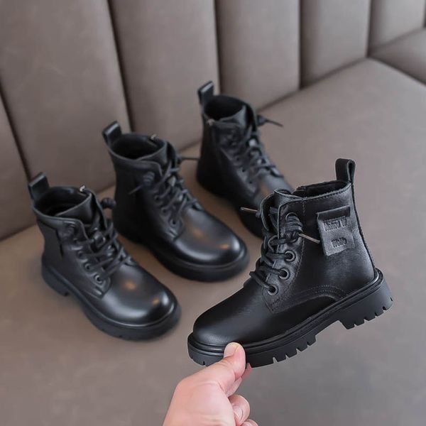 

girls boots kids shoes baby ankle boot children footwear autumn winter childrens cowhide leather fashion boys shoe b7767, Black;grey