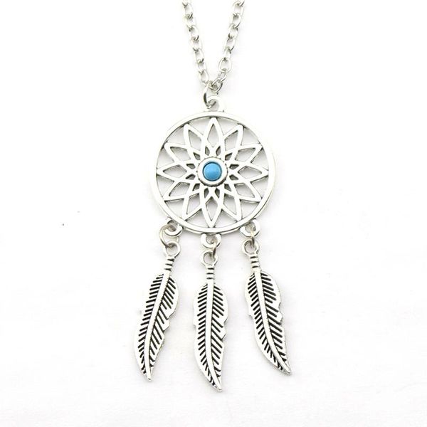

trendy style dream catcher pendant mandala lotus necklace yoga feather stone jewelry for women chains, Silver
