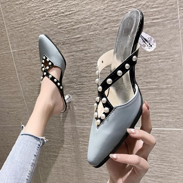

slippers elegant women's high-heeled sandals pointed toe dress shoes party mules women, Black