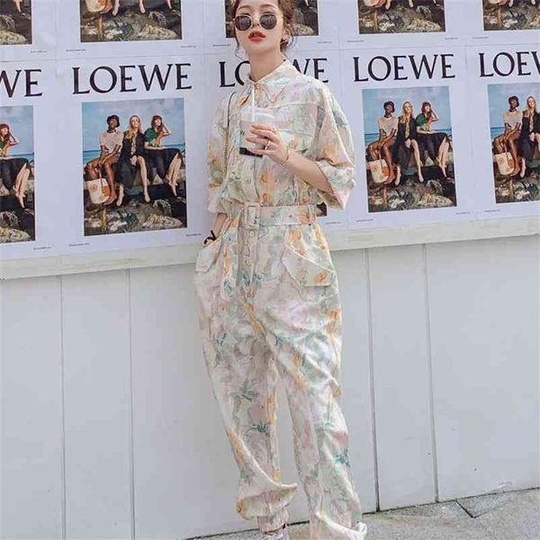 

korean women flower print chiffon beach playsuit female short overalls jumpsuit casual sashes loose high street boho rompers 210517, Black;white