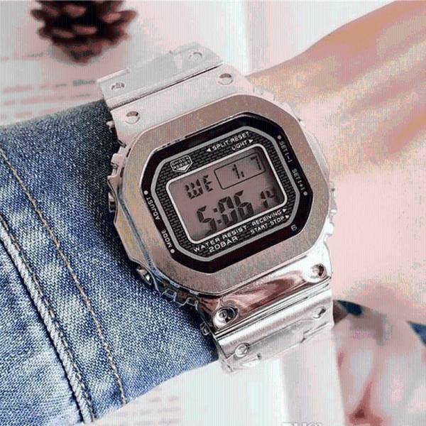 

wristwatches the gmw-b5000 casual fashion led digital men's watch ice electronic steel band all functions can be operated, Slivery;brown