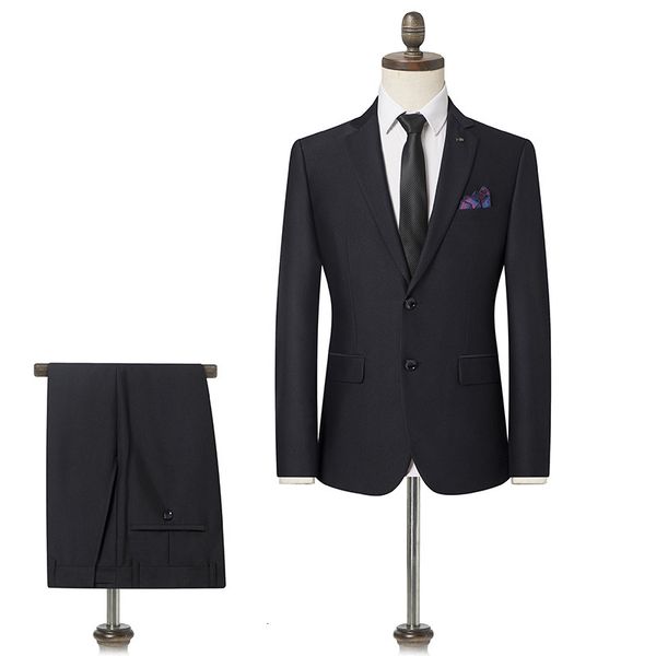 

men's suits & blazers spring fall business thin office classic work everyday life wedding blue sea suit two pieces graduation feast, White;black