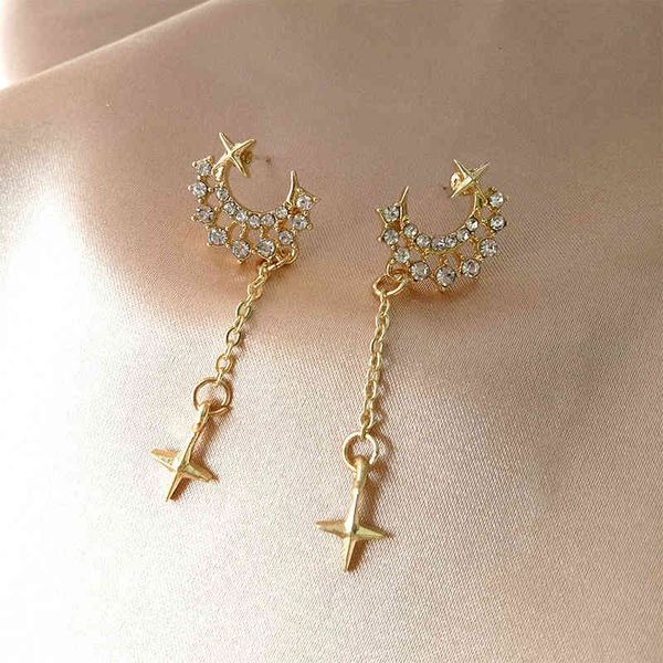 

cuffs stud earrings anti allergy silver needle korean rhinestone moon star women's long tassel